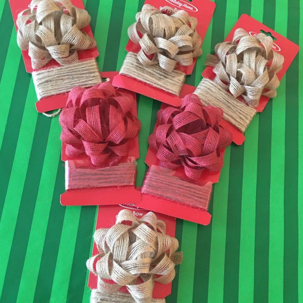 NIP Bundle 6 Soft Burlap Bows & Twine Red Natural